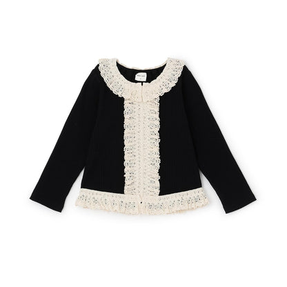 蕾絲荷葉邊羅紋長袖T恤