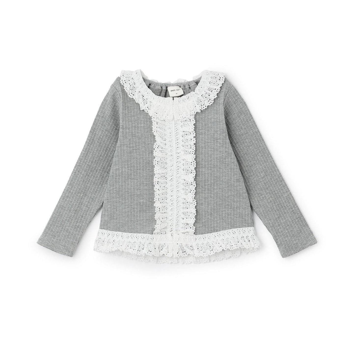 蕾絲荷葉邊羅紋長袖T恤