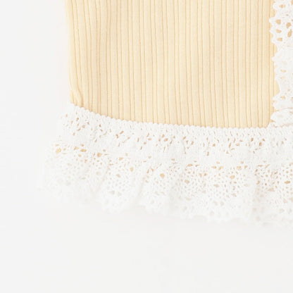 蕾絲荷葉邊羅紋長袖T恤