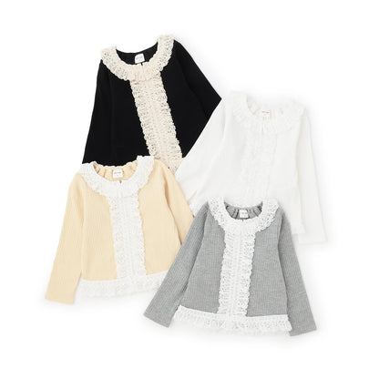 蕾絲荷葉邊羅紋長袖T恤