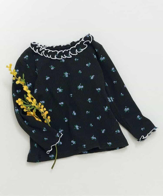 領口荷葉邊華夫格卷邊T恤