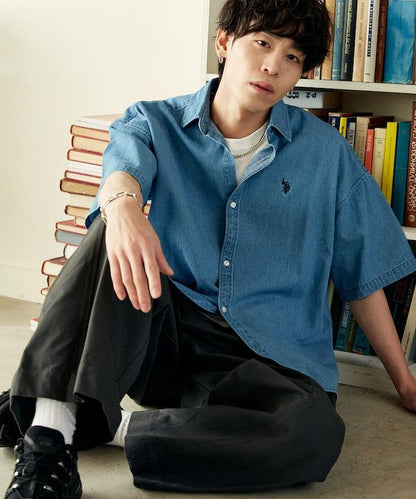 專屬款 單點裝飾 丹寧 短袖襯衫