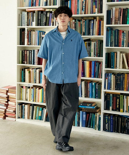 專屬款 單點裝飾 丹寧 短袖襯衫