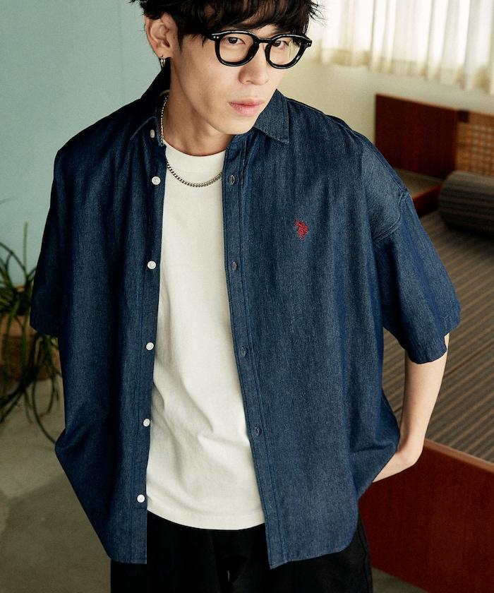 專屬款 單點裝飾 丹寧 短袖襯衫