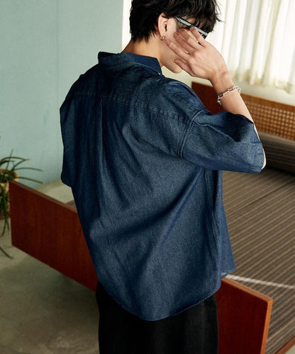 專屬款 單點裝飾 丹寧 短袖襯衫