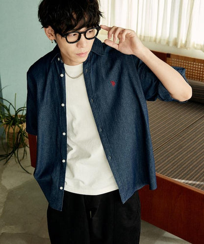 專屬款 單點裝飾 丹寧 短袖襯衫
