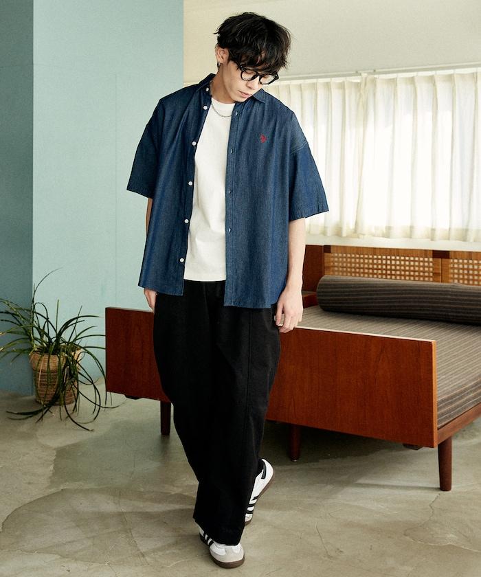 專屬款 單點裝飾 丹寧 短袖襯衫