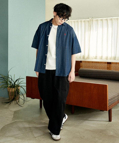 專屬款 單點裝飾 丹寧 短袖襯衫