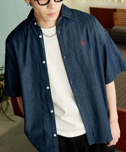 專屬款 單點裝飾 丹寧 短袖襯衫