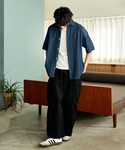 專屬款 單點裝飾 丹寧 短袖襯衫