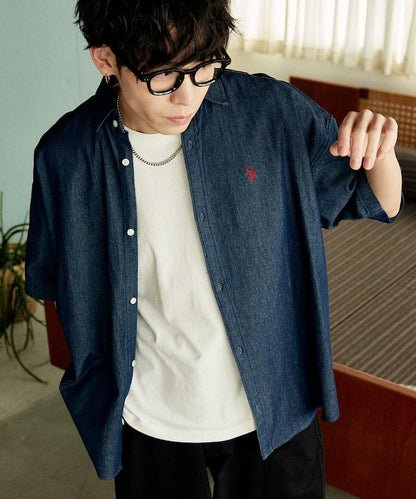 專屬款 單點裝飾 丹寧 短袖襯衫