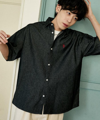 專屬款 單點裝飾 丹寧 短袖襯衫