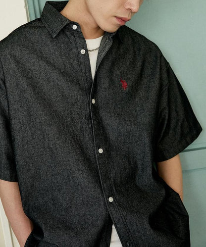 專屬款 單點裝飾 丹寧 短袖襯衫