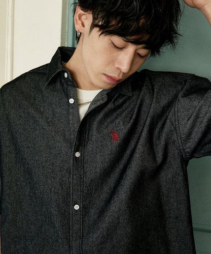 專屬款 單點裝飾 丹寧 短袖襯衫