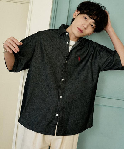 專屬款 單點裝飾 丹寧 短袖襯衫