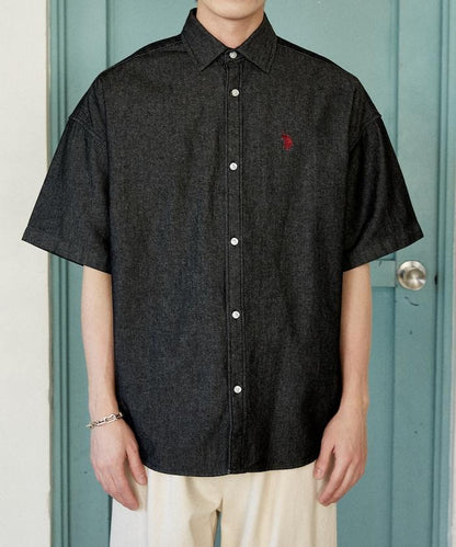 專屬款 單點裝飾 丹寧 短袖襯衫