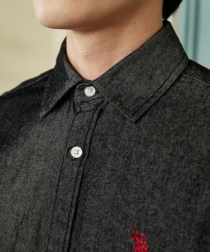 專屬款 單點裝飾 丹寧 短袖襯衫