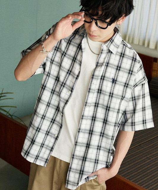 小點綴格紋短袖襯衫
