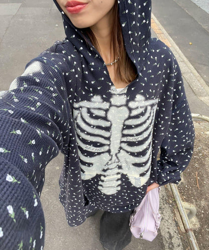 漸褪花紋開領 waffle 質感保暖上衣（RePRODUCTION LABEL / リプロダクションレーベル）