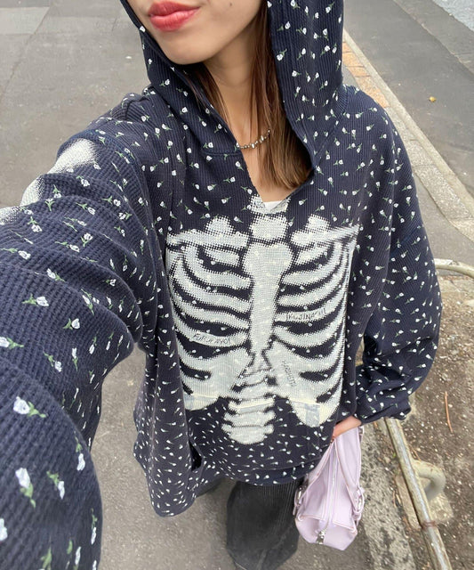 漸褪花紋開領 waffle 質感保暖上衣（RePRODUCTION LABEL / リプロダクションレーベル）