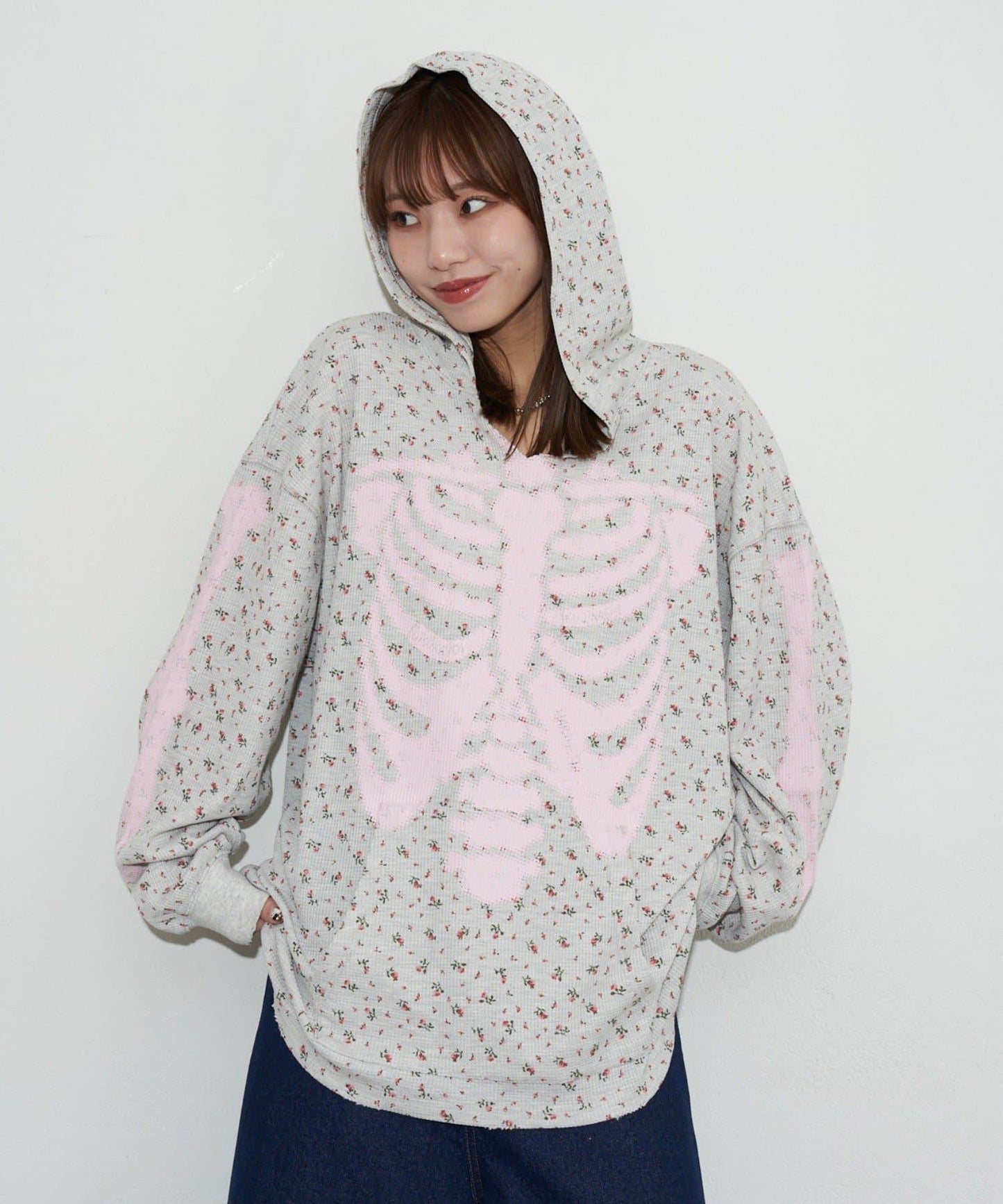 漸褪花紋開領 waffle 質感保暖上衣（RePRODUCTION LABEL / リプロダクションレーベル）