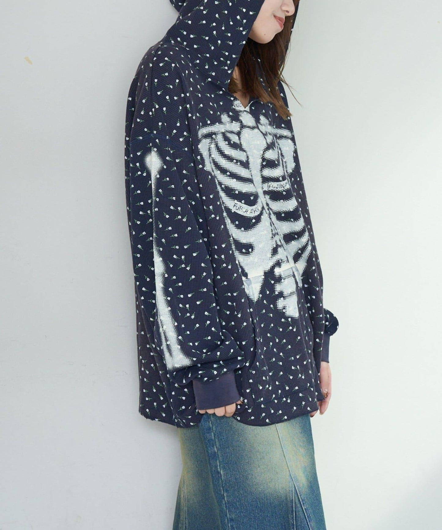 漸褪花紋開領 waffle 質感保暖上衣（RePRODUCTION LABEL / リプロダクションレーベル）