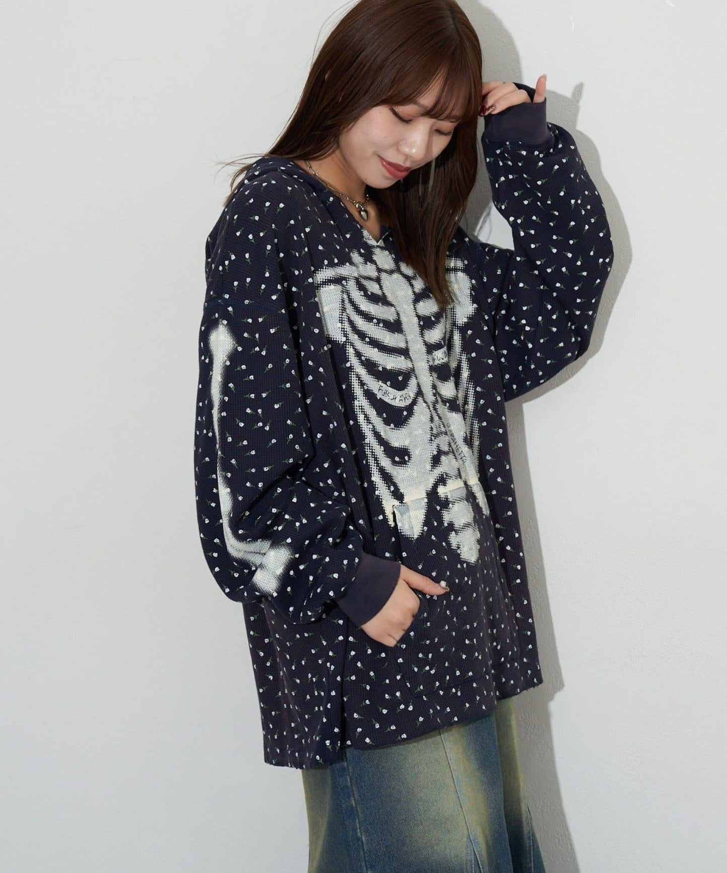 漸褪花紋開領 waffle 質感保暖上衣（RePRODUCTION LABEL / リプロダクションレーベル）