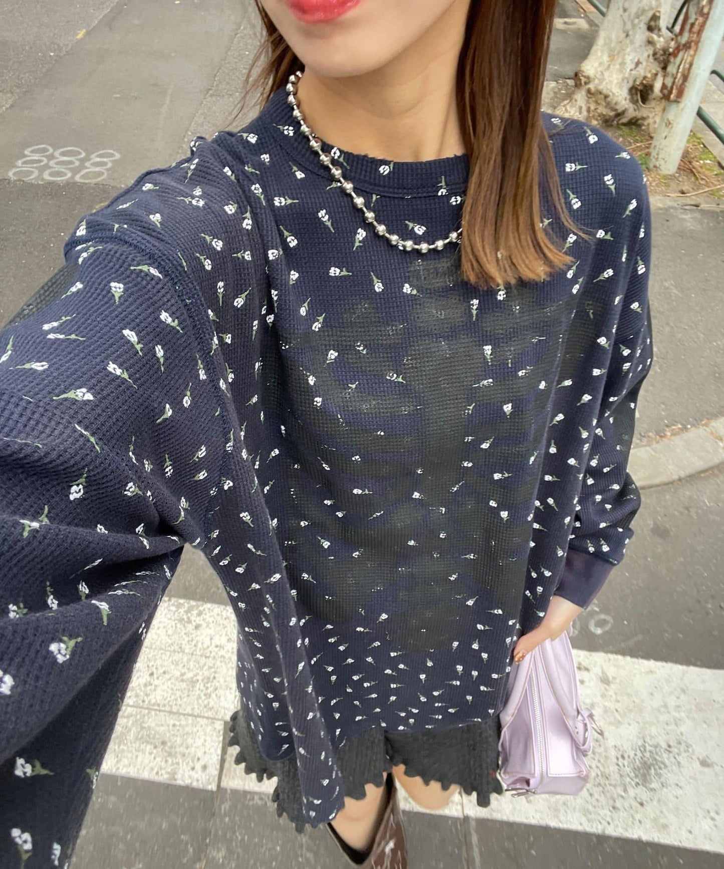 圓領漸變花卉熱感上衣