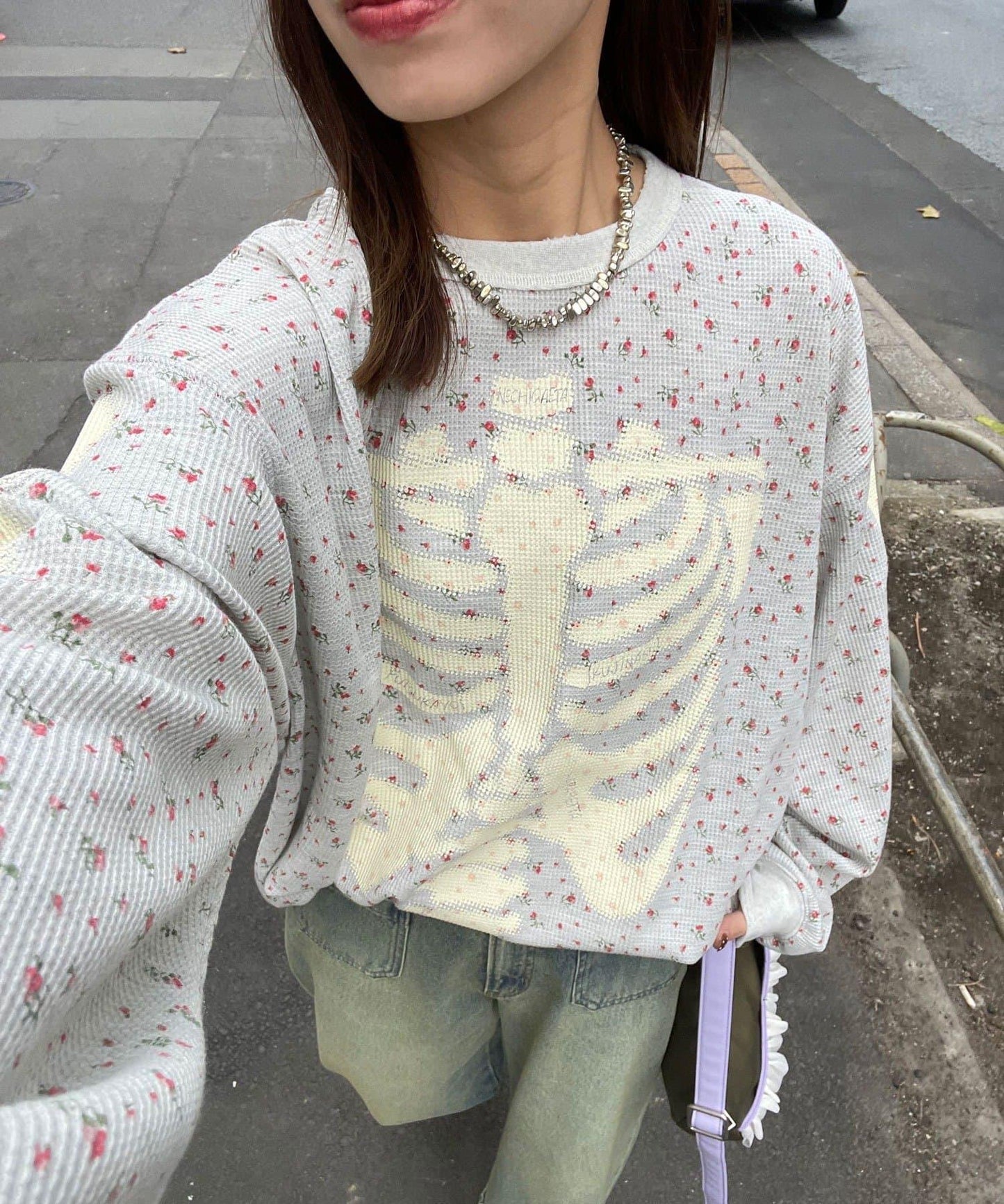 圓領漸變花卉熱感上衣