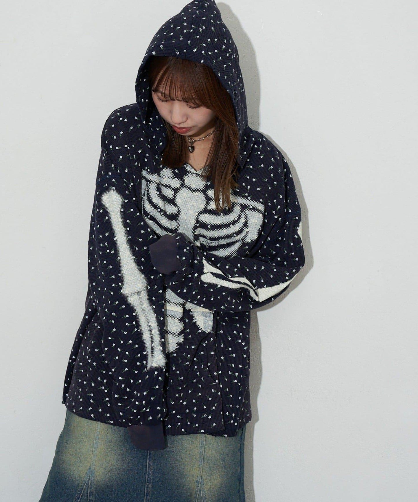 漸褪花紋開領 waffle 質感保暖上衣（RePRODUCTION LABEL / リプロダクションレーベル）