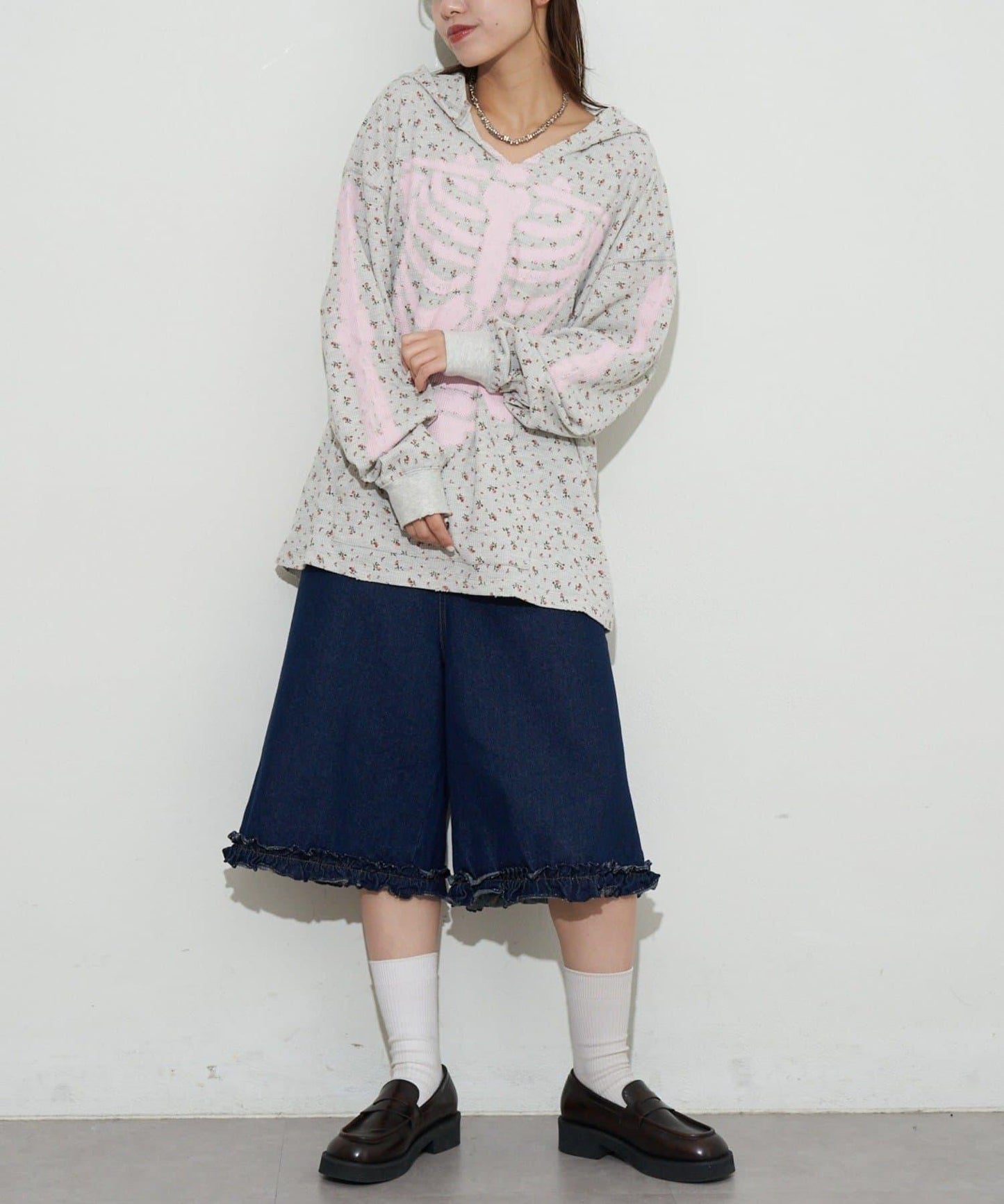 漸褪花紋開領 waffle 質感保暖上衣（RePRODUCTION LABEL / リプロダクションレーベル）