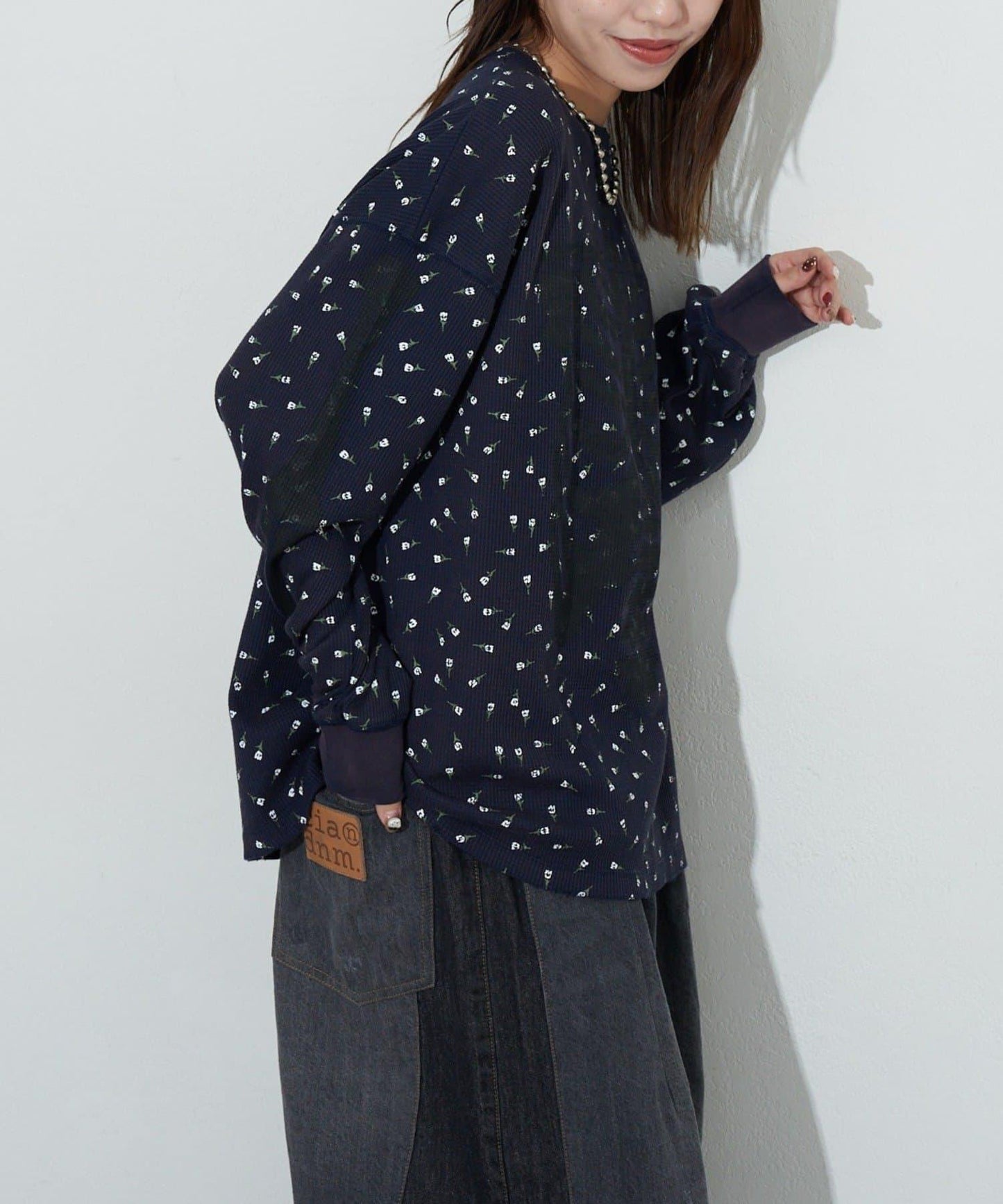 圓領漸變花卉熱感上衣