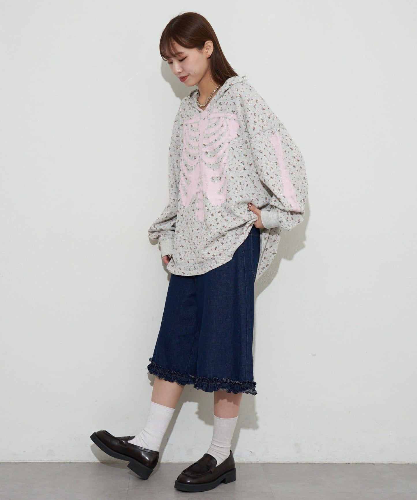 漸褪花紋開領 waffle 質感保暖上衣（RePRODUCTION LABEL / リプロダクションレーベル）