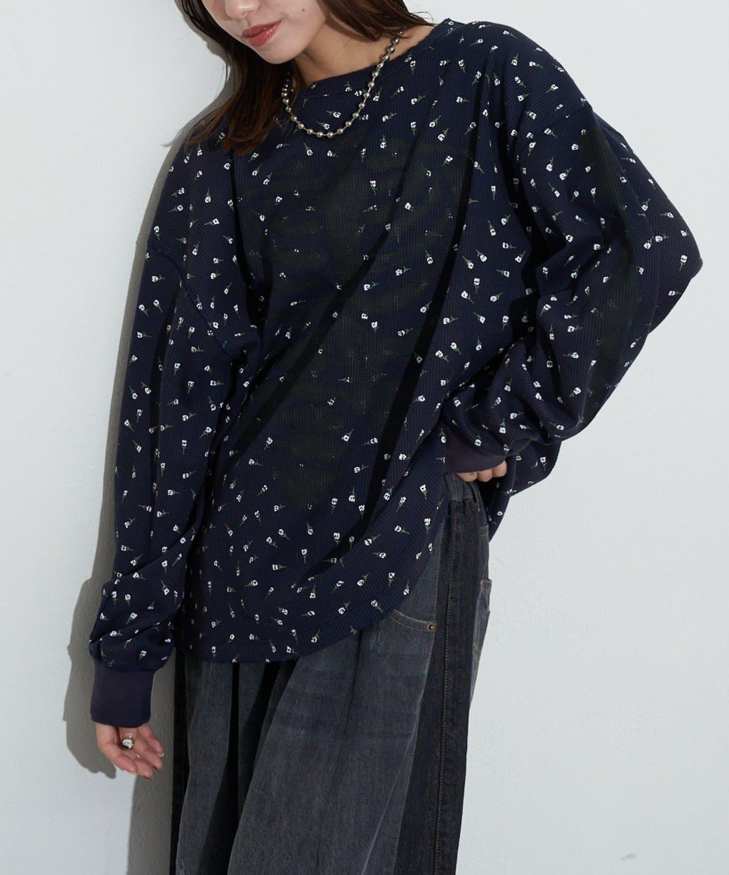 圓領漸變花卉熱感上衣