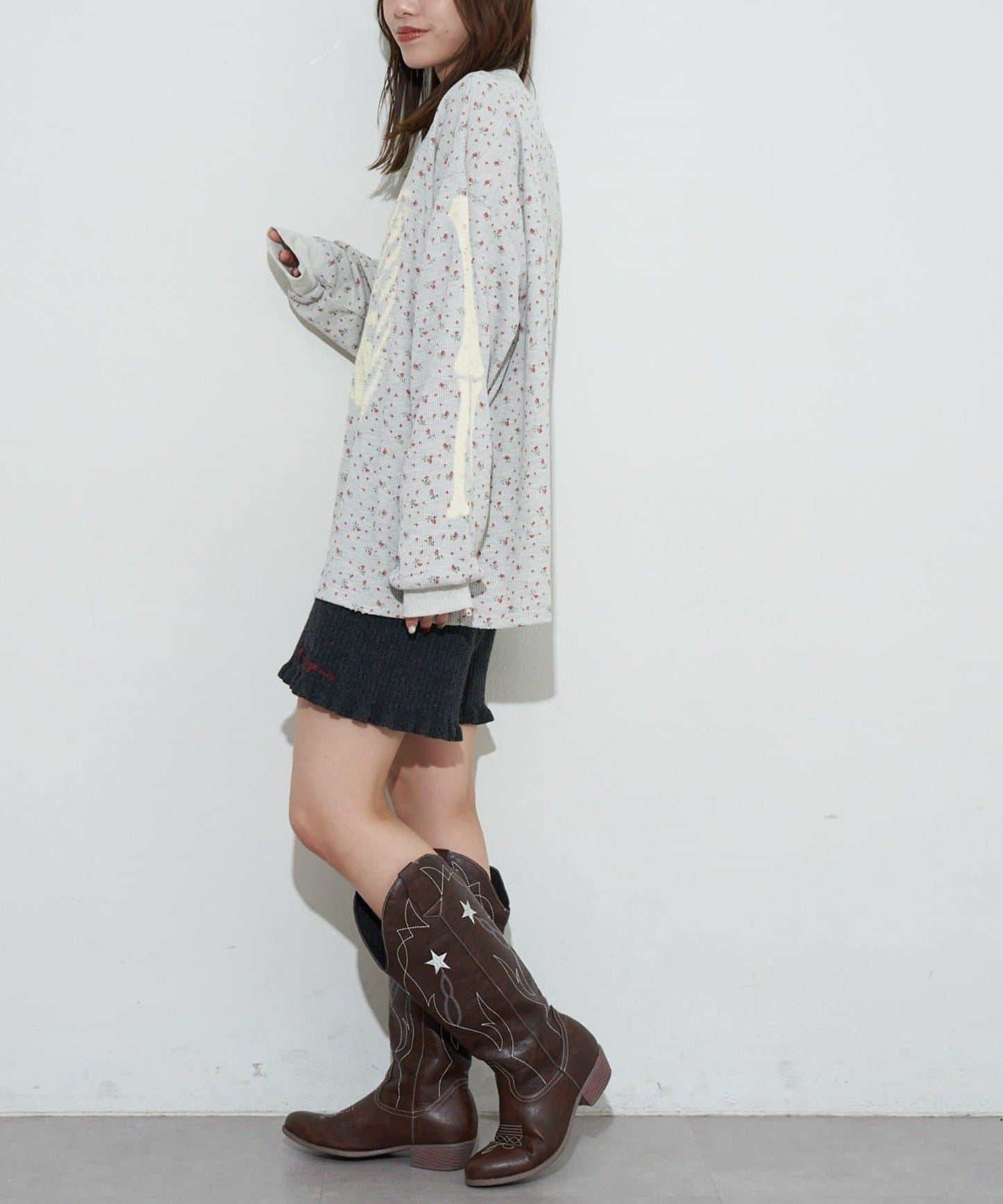 圓領漸變花卉熱感上衣