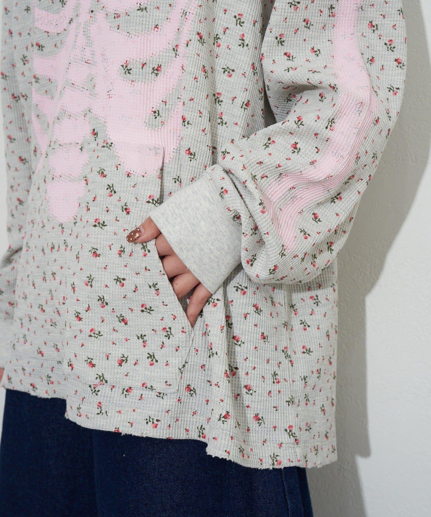 漸褪花紋開領 waffle 質感保暖上衣（RePRODUCTION LABEL / リプロダクションレーベル）