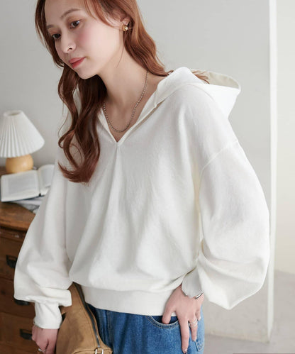 透感毛圈連帽開襟套頭上衣