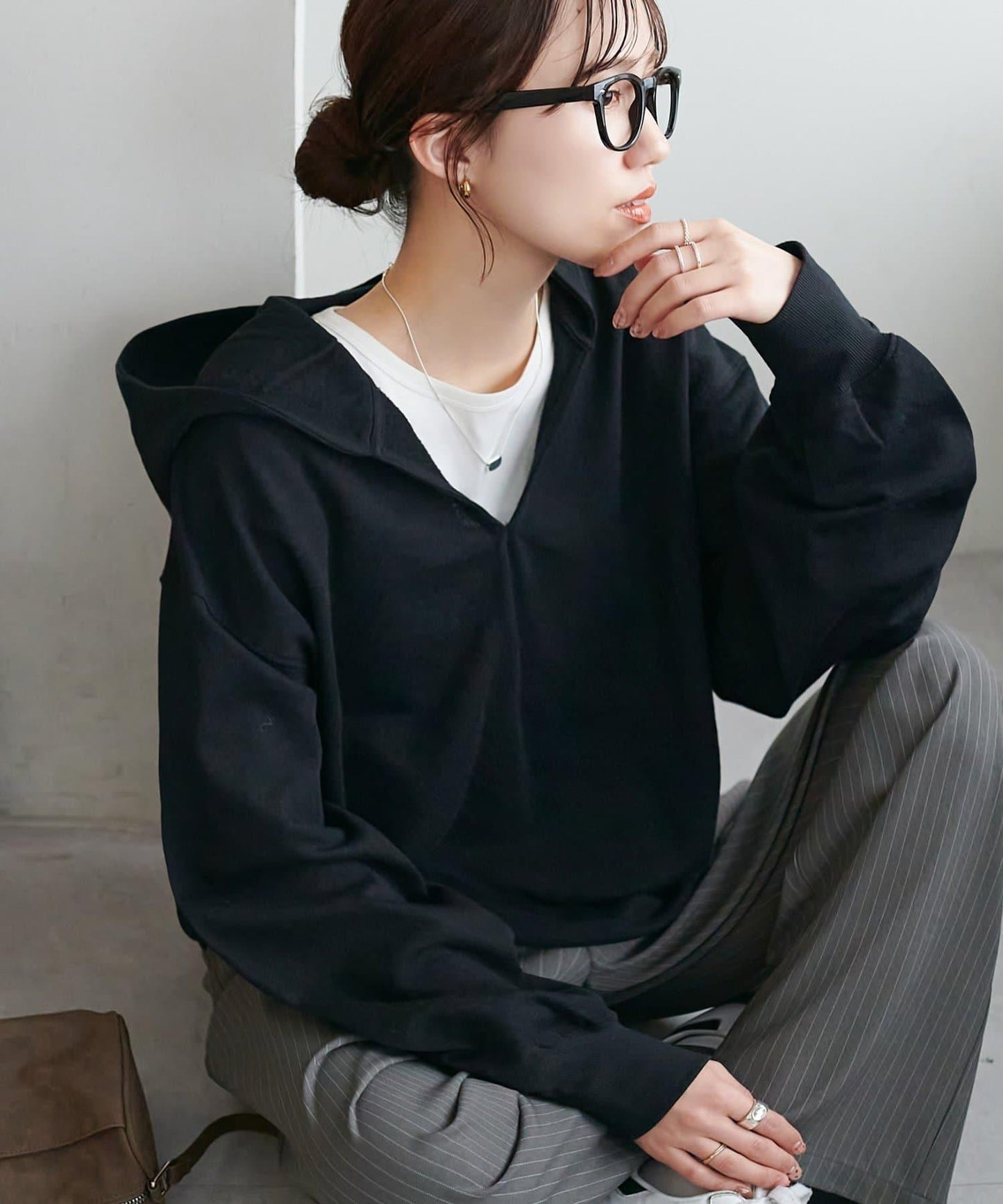 透感毛圈連帽開襟套頭上衣