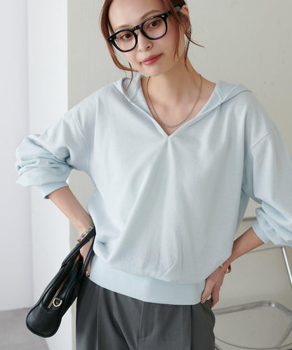 透感毛圈連帽開襟套頭上衣