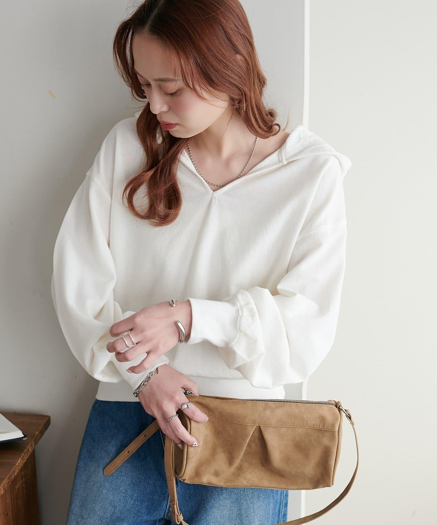 透感毛圈連帽開襟套頭上衣