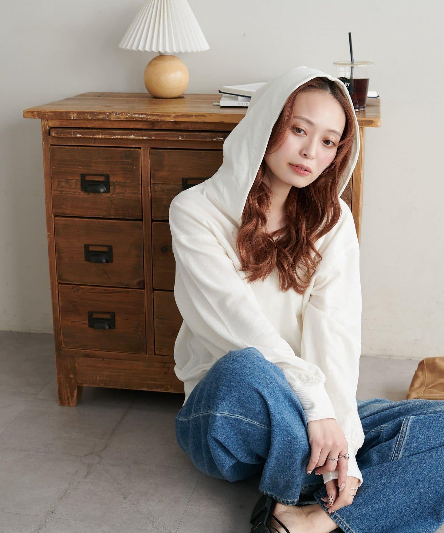 透感毛圈連帽開襟套頭上衣