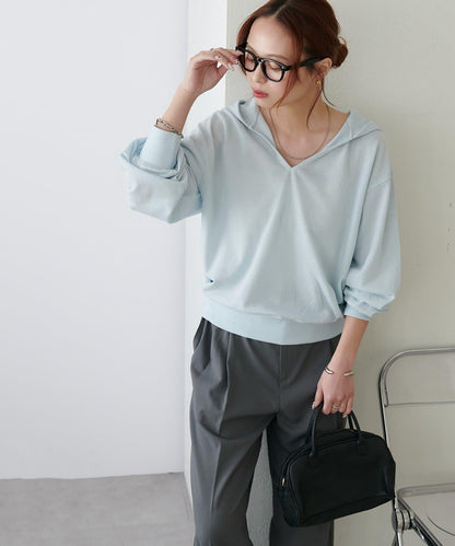 透感毛圈連帽開襟套頭上衣