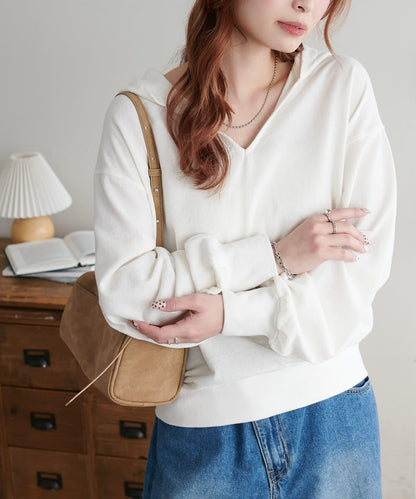 透感毛圈連帽開襟套頭上衣
