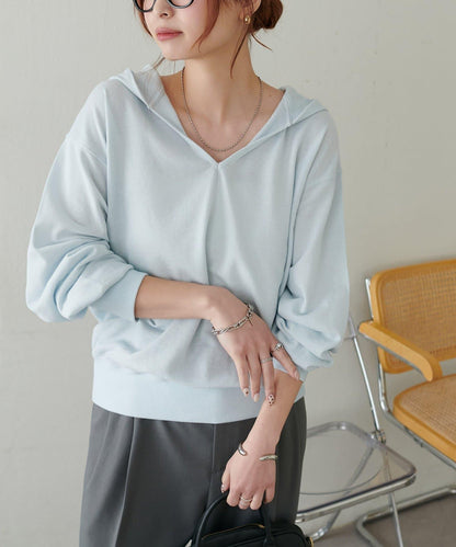 透感毛圈連帽開襟套頭上衣