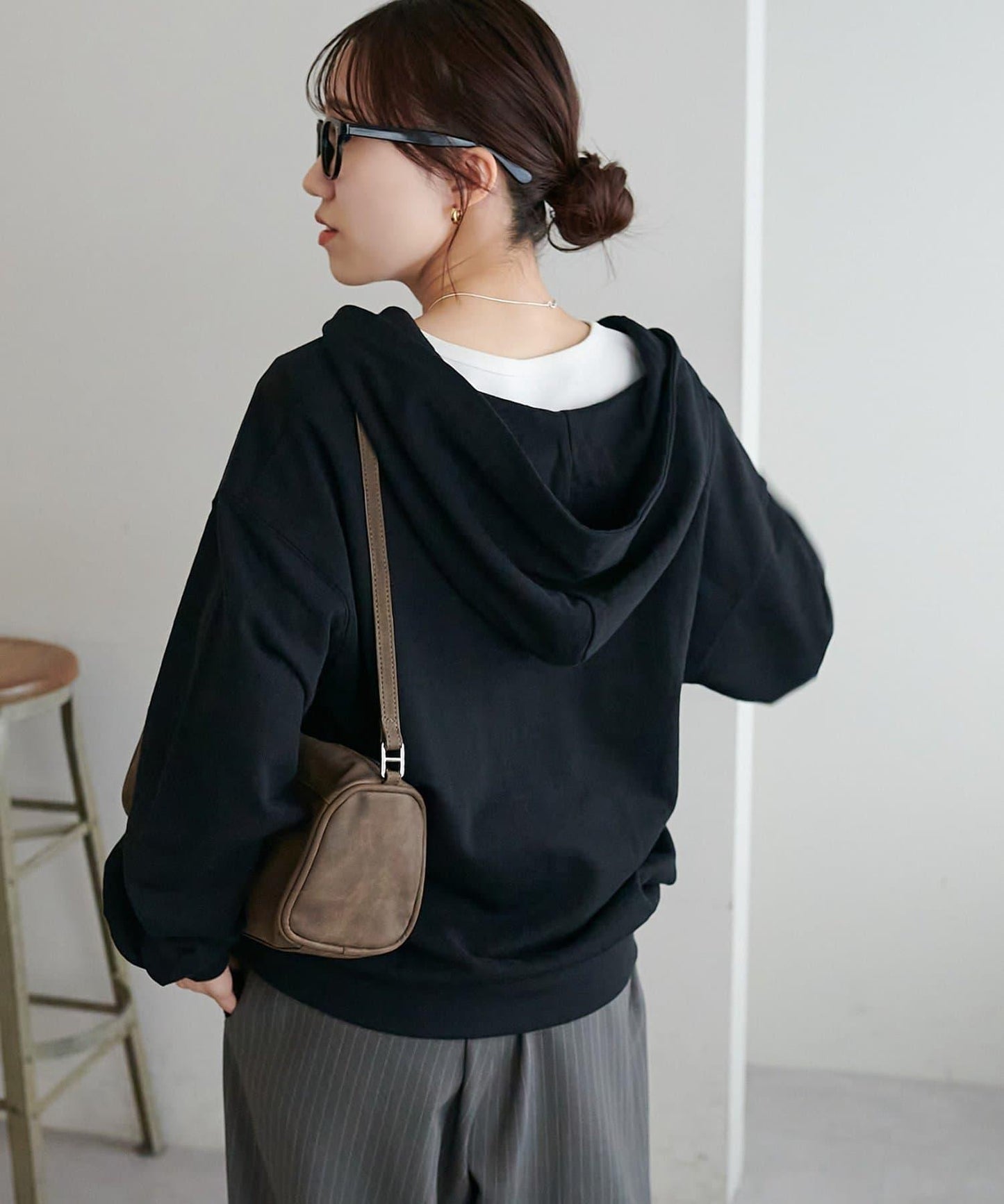 透感毛圈連帽開襟套頭上衣