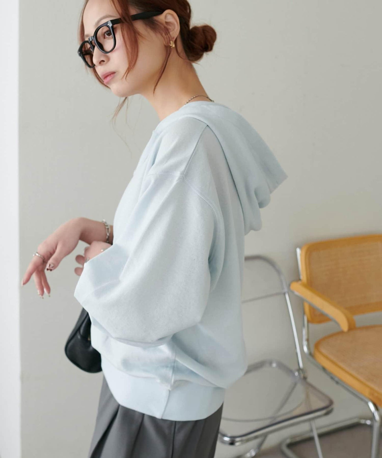 透感毛圈連帽開襟套頭上衣