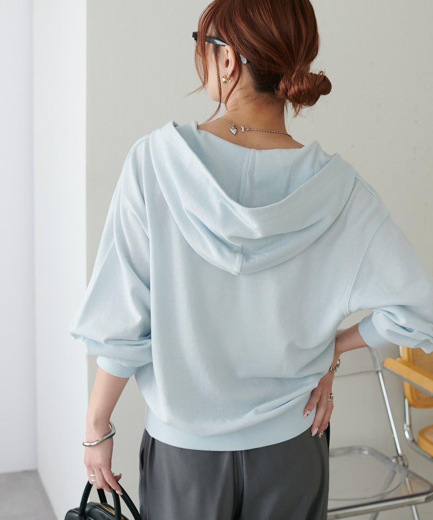 透感毛圈連帽開襟套頭上衣