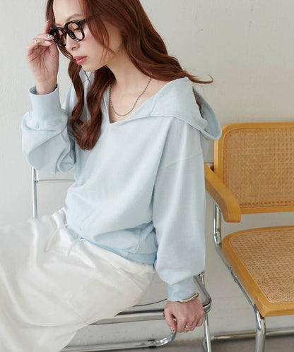 透感毛圈連帽開襟套頭上衣