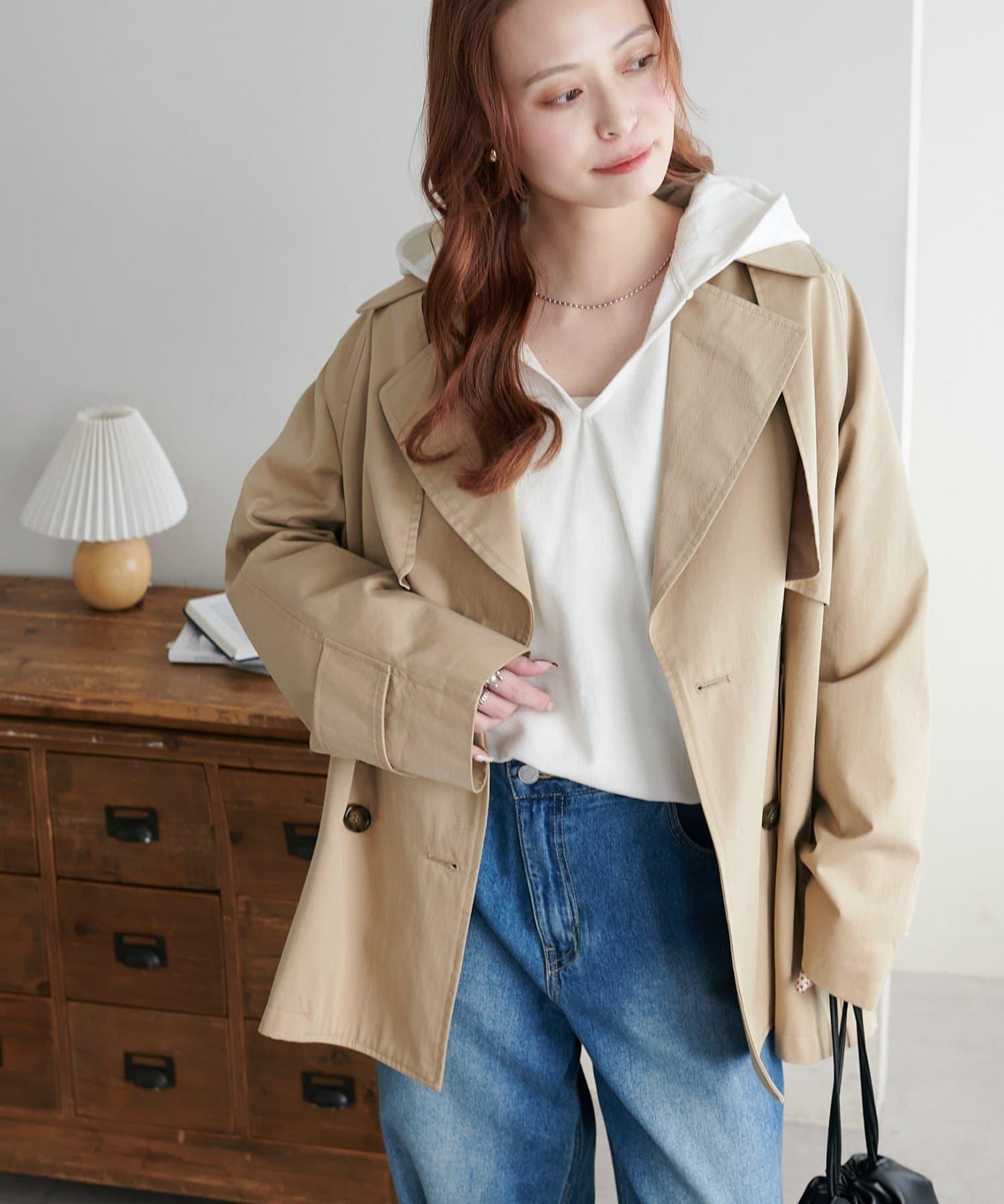 透感毛圈連帽開襟套頭上衣