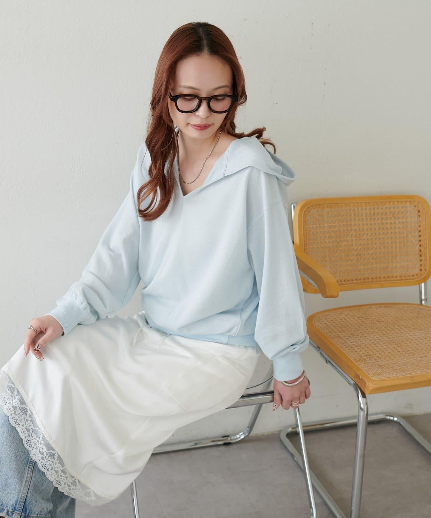 透感毛圈連帽開襟套頭上衣